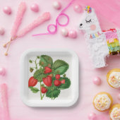  aardbei met gebladerte papieren bordje (Feest)