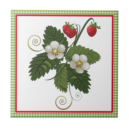 Aardbei met Gingham Keuken Decoratie Tegeltje (Voorkant)