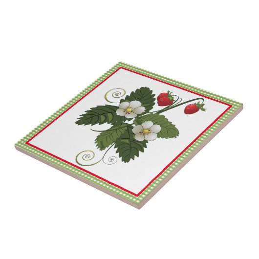 Aardbei met Gingham Kitchen Decoratief Tegeltje (Zijkant)