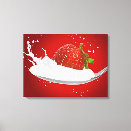 Aardbei met melkplons canvas afdruk (Voorkant)
