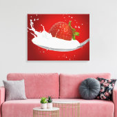 Aardbei met melkplons canvas afdruk (Insitu (Woonkamer))