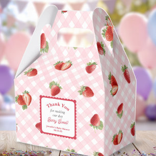 Aardbei met roze Gingham-Baby Meisje Shower Bedankdoosjes