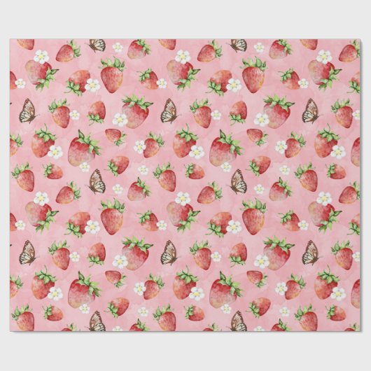 Aardbei met vlinder cadeaupapier (Vlak)