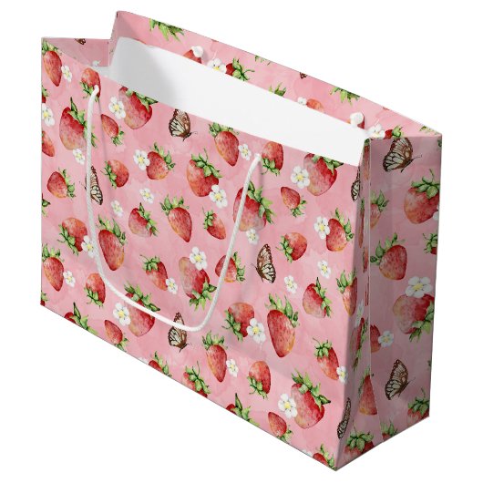 Aardbei met Vlinder Groot Cadeauzakje (Voorkant Gekanteld)