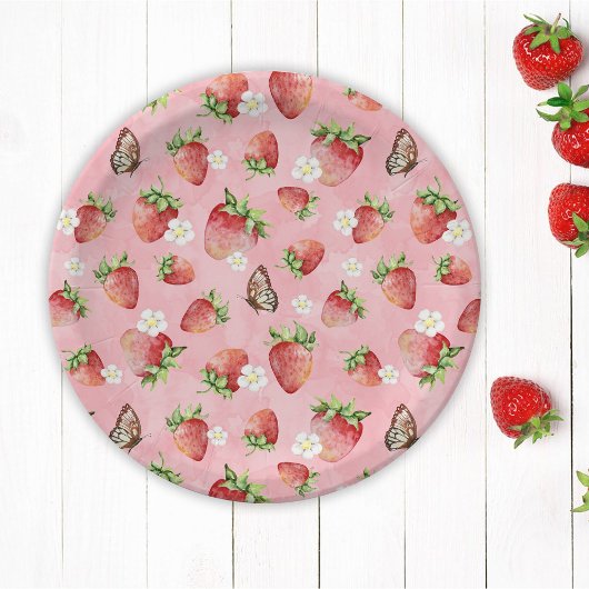Aardbei met vlinder papieren bordje