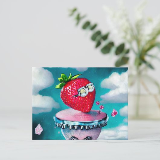 Aardbei met zonnebril briefkaart (Staand voorkant)