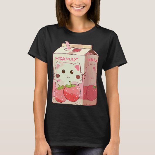 Aardbei Milkshake Cat 2 T-shirt (Voorkant)