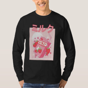 Aardbei Milkshake Karton Roze Japanse Retro T-shirt
