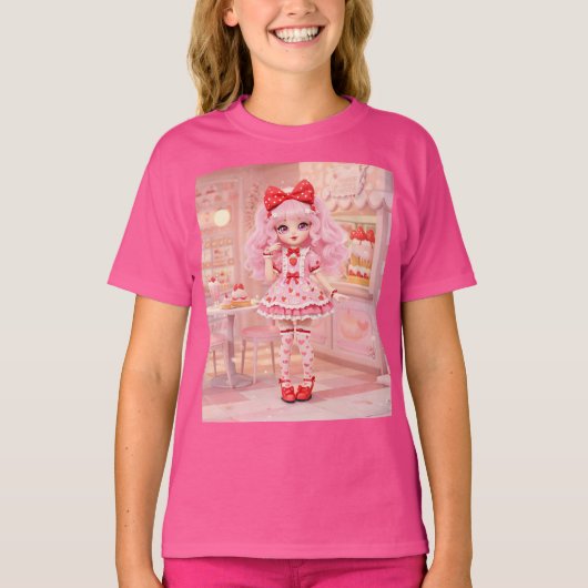 Aardbei Milkshake Kawaii Doll T-shirt (Voorkant)