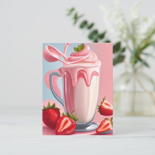 Aardbei Milkshake, Postcrossing Briefkaart (Staand voorkant)