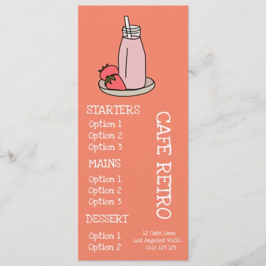 Aardbei Milkshake retro café Menu (Voorkant)