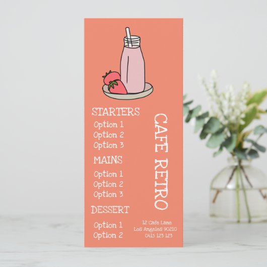 Aardbei Milkshake retro café Menu (Staand voorkant)