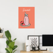 Aardbei Milkshake retro roze Poster (Thuiskantoor)