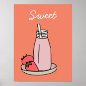 Aardbei Milkshake retro roze Poster (Voorkant)