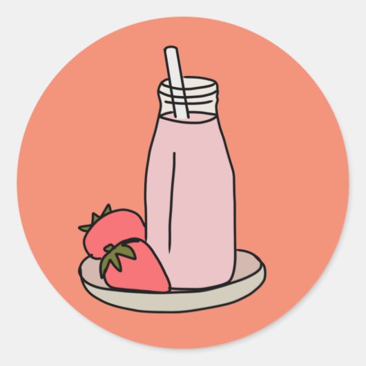 Aardbei Milkshake retro roze Ronde Sticker (Voorkant)