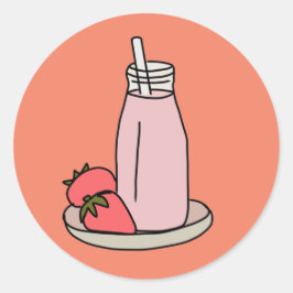 Aardbei Milkshake retro roze Ronde Sticker