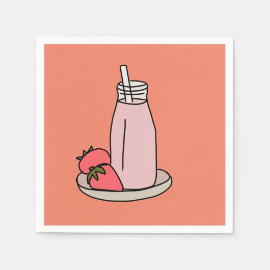 Aardbei Milkshake retro roze Servet (Voorkant)