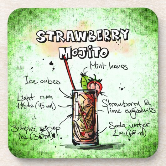 Aardbei Mojito Drink Recipe Drankjes Onderzetter (Voorkant)