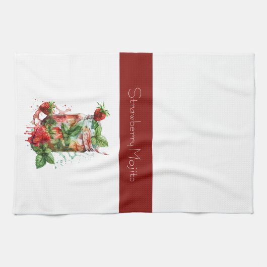 Aardbei Mojito Rood en Wit Theedoek (Horizontaal)