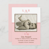 Aardbei Monogram Foto geboortedatum Aankondigingskaart (Voorkant / Achterkant)