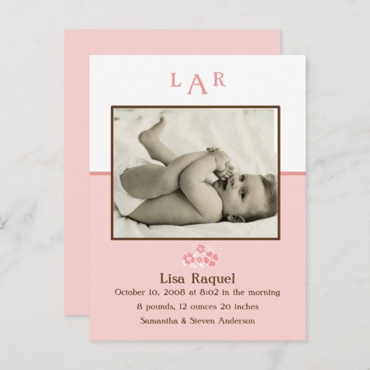 Aardbei Monogram Foto geboortedatum Aankondigingskaart (Voorkant / Achterkant)