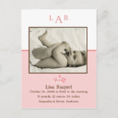 Aardbei Monogram Foto geboortedatum Aankondigingskaart (Voorkant)