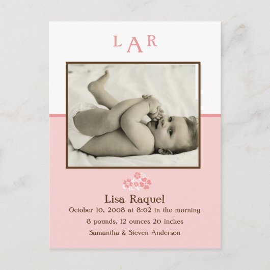 Aardbei Monogram Foto geboortedatum Aankondigingskaart (Voorkant)