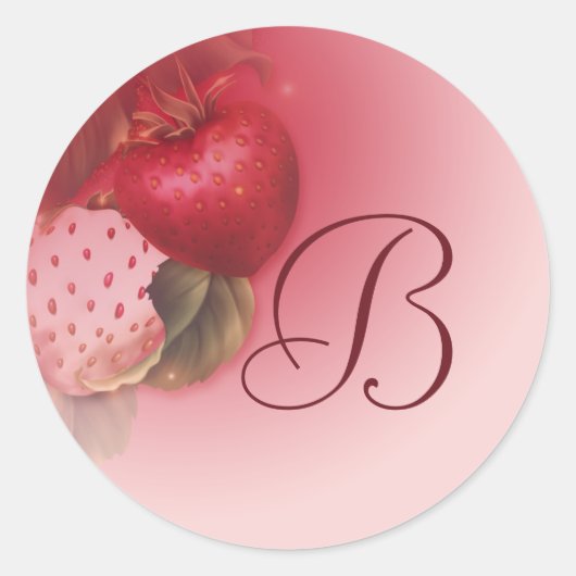 Aardbei Monogrammed Pink Classic Round Sticker (Voorkant)
