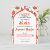 Aardbei Moslim Baby Meisje Aqiqah Islamitisch Kaart (Staand voorkant)