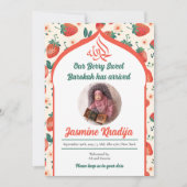 Aardbei Moslim Baby Meisje Geboorteaankondiging Kaart (Voorkant)