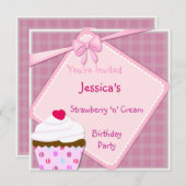 Aardbei n Cream Cupcake Invite Kaart (Voorkant / Achterkant)