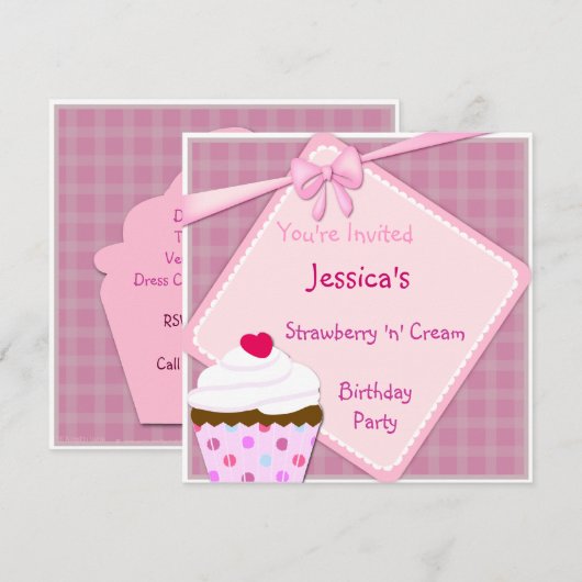 Aardbei n Cream Cupcake Invite Kaart (Voorkant / Achterkant)