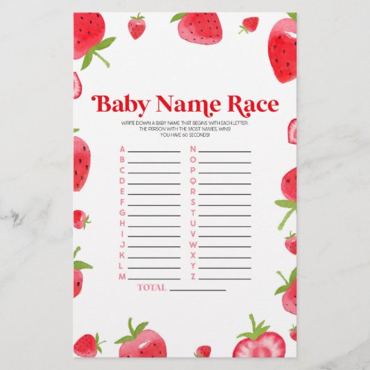 Aardbei naam Race Baby shower spel Activiteit Briefpapier (Voorkant)