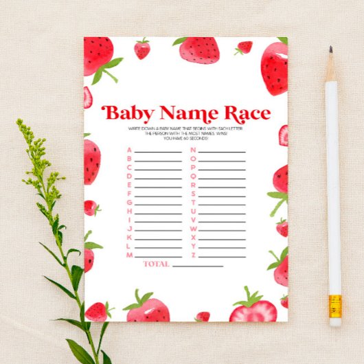 Aardbei naam Race Baby shower spel Activiteit Briefpapier