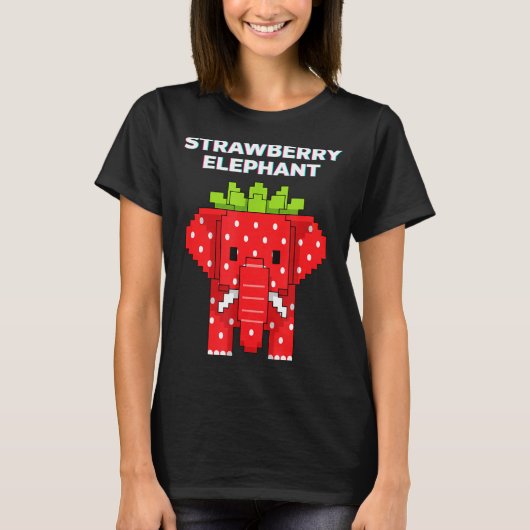 Aardbei olifant pixel kunst cute jungle dier t-shirt (Voorkant)