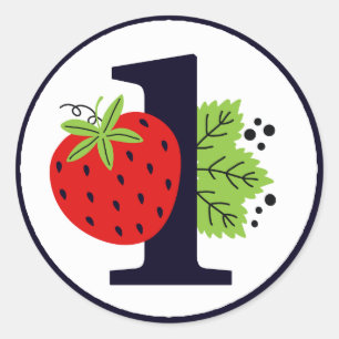 Aardbei ONE Verjaardag Meisje Baby 1e Eerste Feest Ronde Sticker
