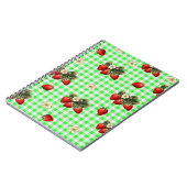 Aardbei ontwerp op groene gingham eenvoudig notitieboek (Linkerzijde)