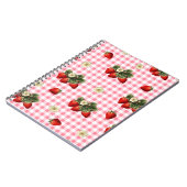 Aardbei ontwerp op rode gingham eenvoudig notitieboek (Linkerzijde)