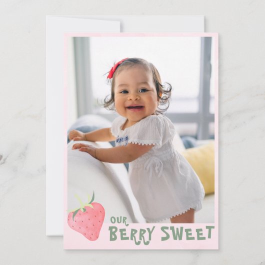 Aardbei ONZE BES ZOET Eerste Verjaardag Kaart (Achterkant)