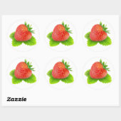 Aardbei op blad ronde sticker (Vel)