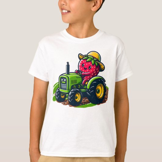 Aardbei op een groene tractor - Farming Fun T-shirt (Voorkant)