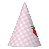 Aardbei op Pink Plaid Girl Berry Eerste Verjaardag Feesthoedjes (Links)