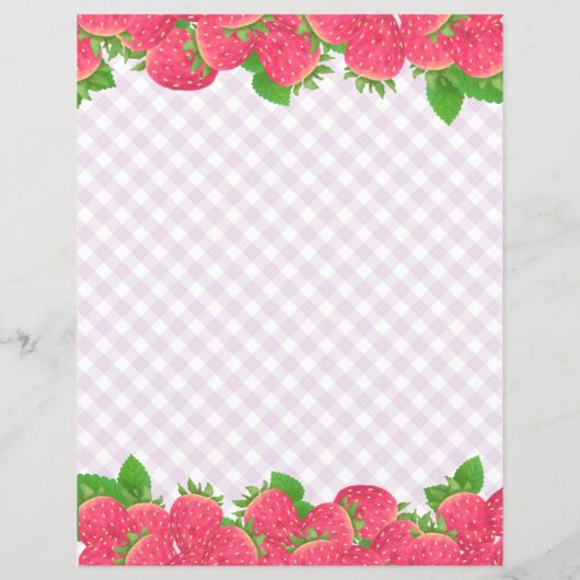 Aardbei Paarse Gingham briefpapier (Achterkant)