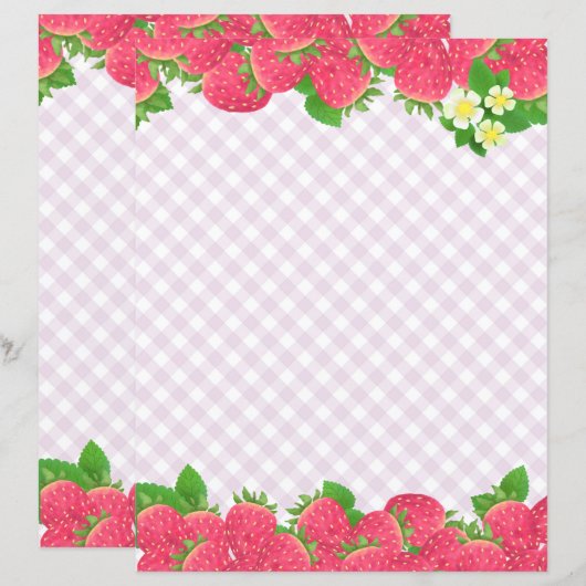 Aardbei Paarse Gingham briefpapier (Voorkant / Achterkant)