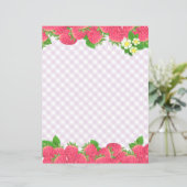 Aardbei Paarse Gingham briefpapier (Staand voorkant)