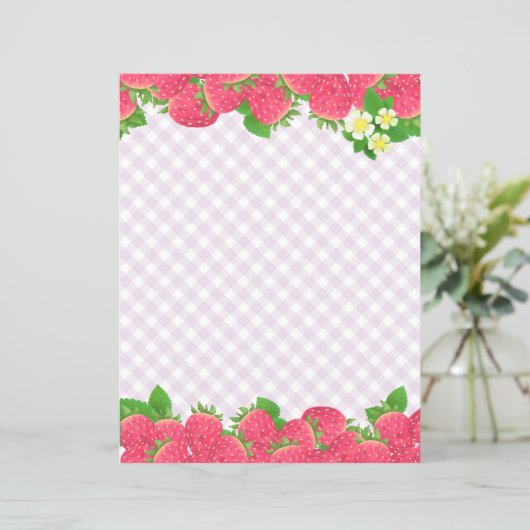 Aardbei Paarse Gingham briefpapier (Staand voorkant)