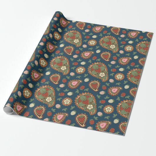 Aardbei Paisley Patroon Inpakpapier (Uitgerold)