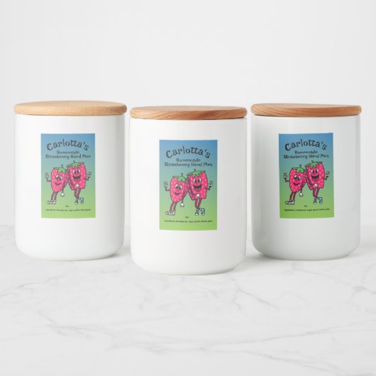 Aardbei Pals Grappige Cartoon Jam Pie en meer Voedselcontainer Etiket (Flessen)