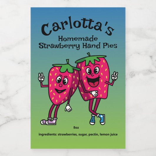 Aardbei Pals Grappige Cartoon Jam Pie en meer Voedselcontainer Etiket (Enkel label)