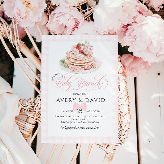 Aardbei Pannenkoek Baby Brunch Baby shower Meisje Kaart